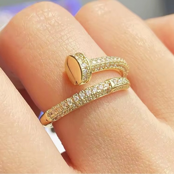 Juste Un Clou Nail Gold Zirconia Adjustable Ring - Picture 5 of 14